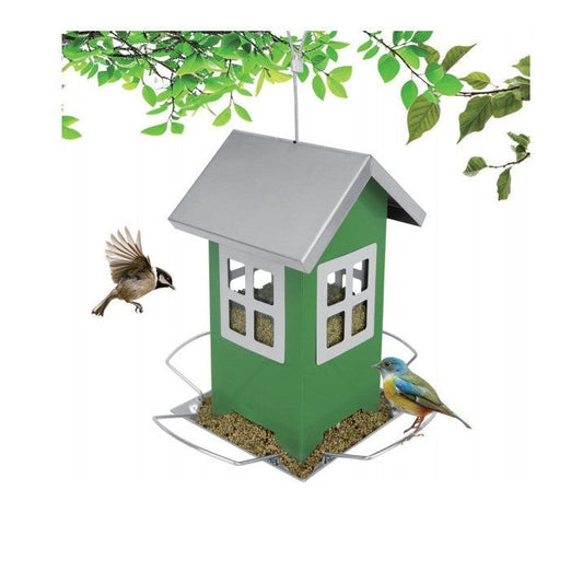 HKM-122067 Iron Outdoor Bird Feeder Cage in Green and Red - Hummingbird Supplies, 4.72x4.72x7.48in