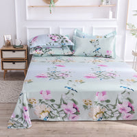 HKM-122131 Single Bed Ice Silk Floral Print Bed Sheet Set with Pillowcases - 230x250cm