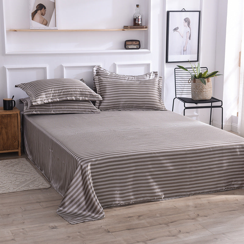 HKM-122131 Single Bed Ice Silk Floral Print Bed Sheet Set with Pillowcases - 230x250cm