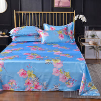 HKM-122131 Single Bed Ice Silk Floral Print Bed Sheet Set with Pillowcases - 230x250cm