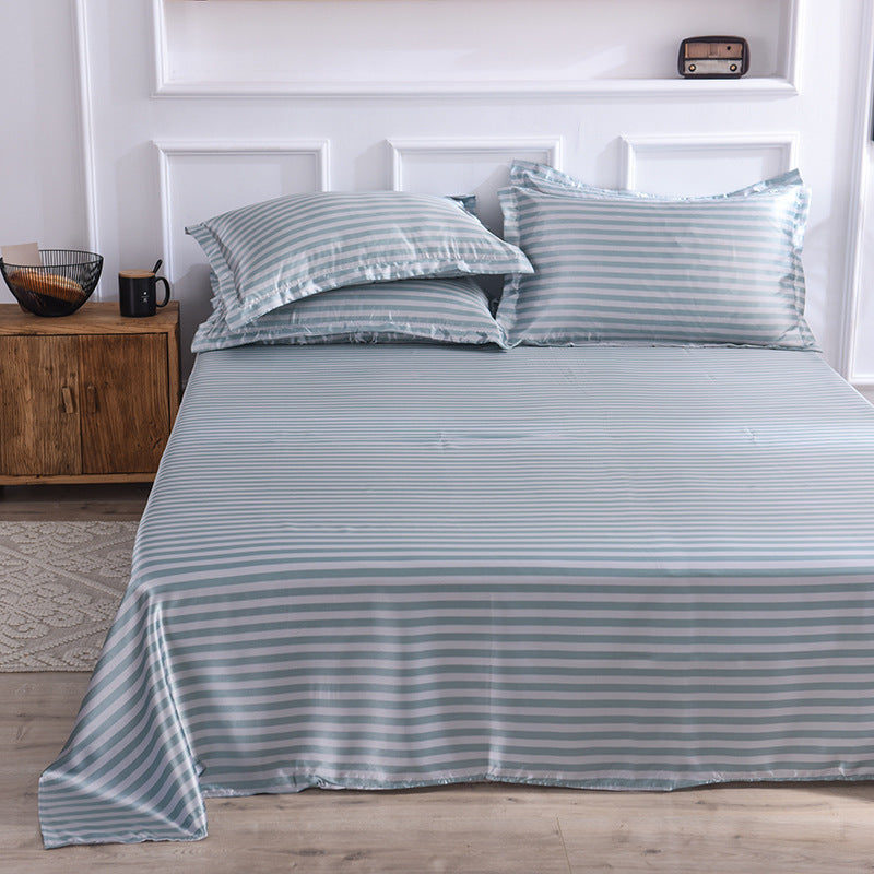 HKM-122131 Single Bed Ice Silk Floral Print Bed Sheet Set with Pillowcases - 230x250cm