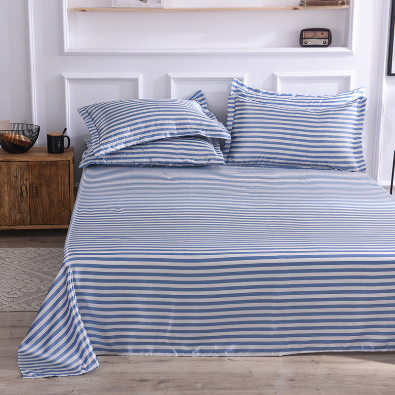 HKM-122131 Single Bed Ice Silk Floral Print Bed Sheet Set with Pillowcases - 230x250cm