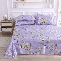 HKM-122131 Single Bed Ice Silk Floral Print Bed Sheet Set with Pillowcases - 230x250cm