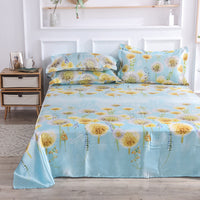 HKM-122131 Single Bed Ice Silk Floral Print Bed Sheet Set with Pillowcases - 230x250cm