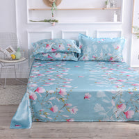 HKM-122131 Single Bed Ice Silk Floral Print Bed Sheet Set with Pillowcases - 230x250cm