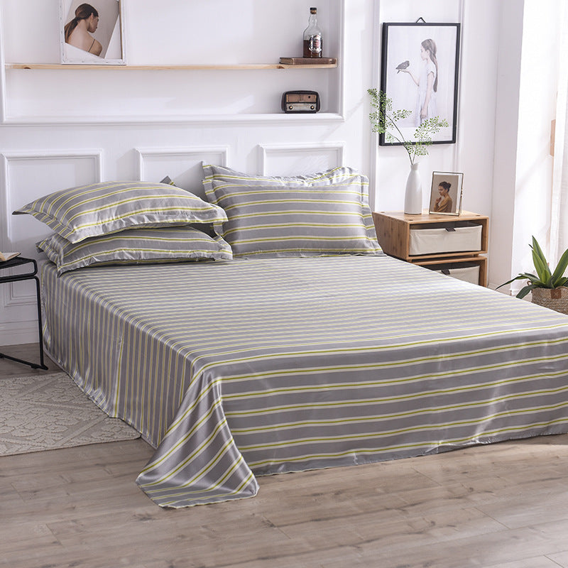 HKM-122131 Single Bed Ice Silk Floral Print Bed Sheet Set with Pillowcases - 230x250cm