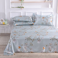 HKM-122131 Single Bed Ice Silk Floral Print Bed Sheet Set with Pillowcases - 230x250cm