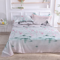 HKM-122131 Single Bed Ice Silk Floral Print Bed Sheet Set with Pillowcases - 230x250cm
