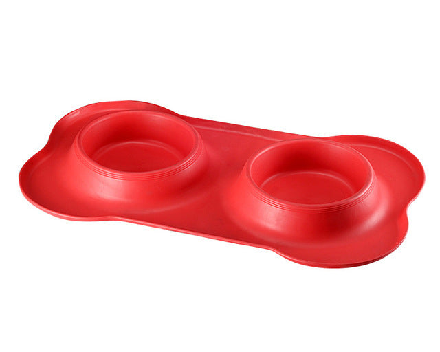 HKM-122323 Bone-Shaped Double Bowl with Non-Slip Silicone Base for Food and Water - Removable Stainless Steel Inner Layer, Easy to Clean