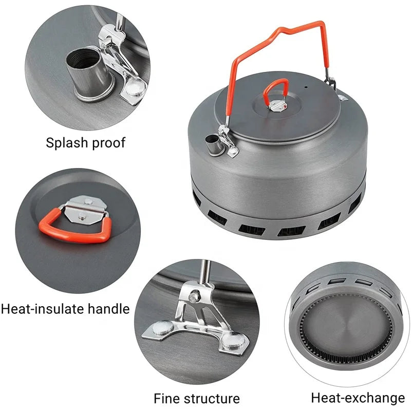 KTX-122323 Ultralight Portable Camping Kettle for Outdoor Cooking - 15x6.8cm Aluminium Teapot