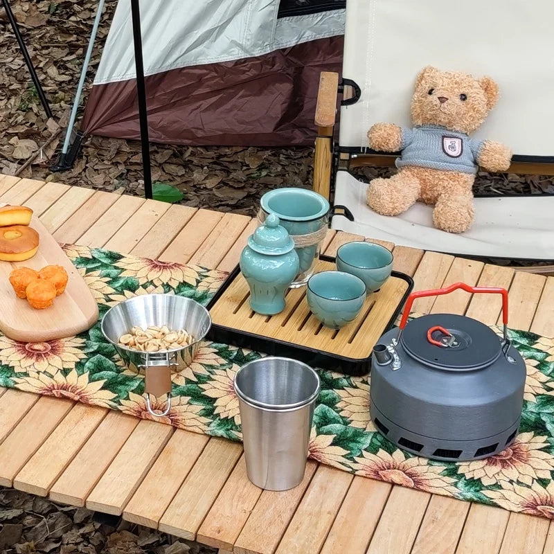 KTX-122323 Ultralight Portable Camping Kettle for Outdoor Cooking - 15x6.8cm Aluminium Teapot