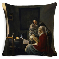 HKM-122643 Fashion Retro Minimalist Girl Pillow - Linen and Polyester Combo with PP Cotton Fill - 45x45cm Size Options