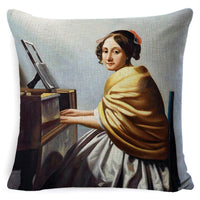 HKM-122643 Fashion Retro Minimalist Girl Pillow - Linen and Polyester Combo with PP Cotton Fill - 45x45cm Size Options