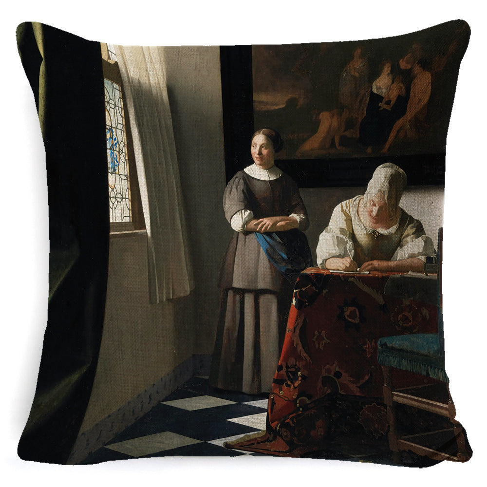 KTX-122643 Fashion Retro Minimalist Girl Pillow - Linen and Polyester Combo with PP Cotton Fill - 45x45cm Size Options