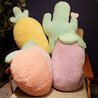 HKM-122771 Cartoon Fruit Plush Pillow - Pineapple, Carrot, Cactus, and More in Cotton Velvet