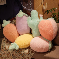 HKM-122771 Cartoon Fruit Plush Pillow - Pineapple, Carrot, Cactus, and More in Cotton Velvet