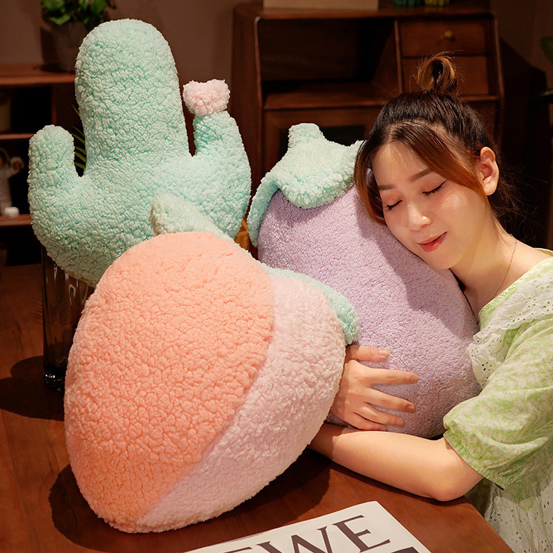 HKM-122771 Cartoon Fruit Plush Pillow - Pineapple, Carrot, Cactus, and More in Cotton Velvet
