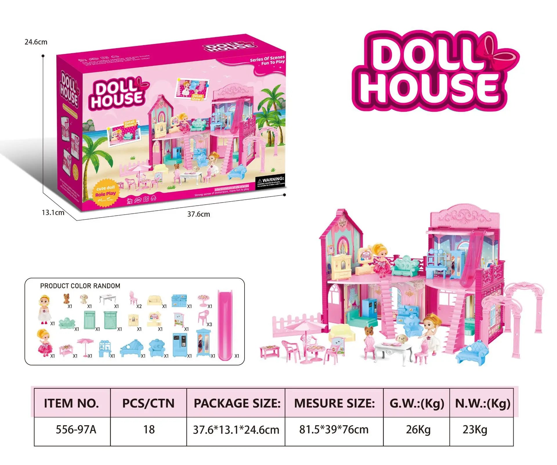 HKM-122963 DIY 3D Villa Style Miniature Dollhouse Play Set with Lights for Kids
