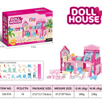 HKM-122963 DIY 3D Villa Style Miniature Dollhouse Play Set with Lights for Kids