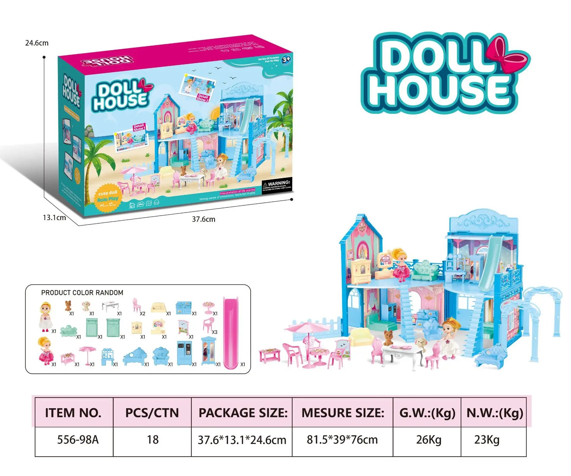 HKM-122963 DIY 3D Villa Style Miniature Dollhouse Play Set with Lights for Kids