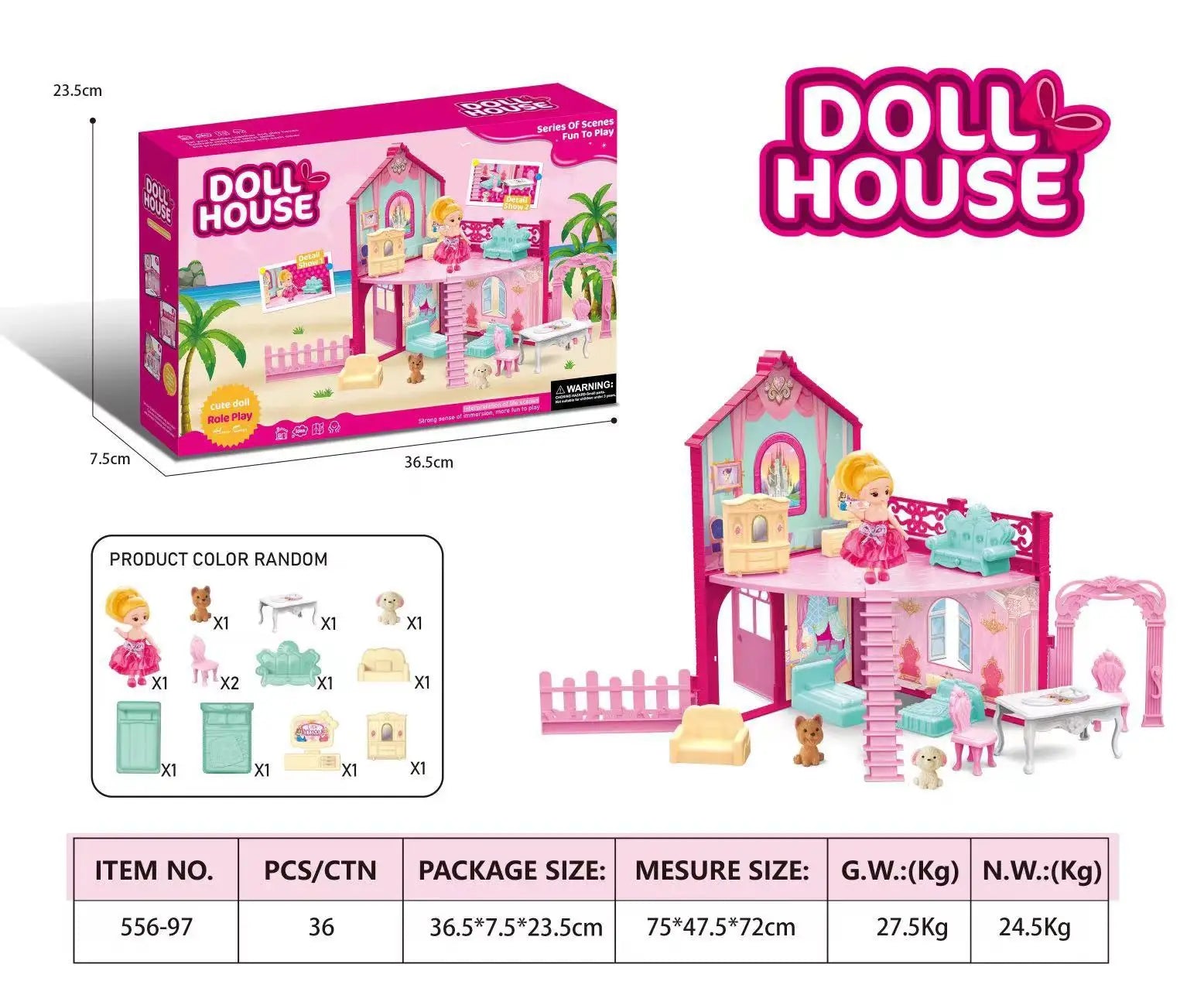 HKM-122963 DIY 3D Villa Style Miniature Dollhouse Play Set with Lights for Kids