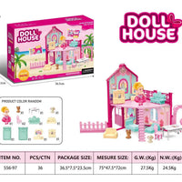 HKM-122963 DIY 3D Villa Style Miniature Dollhouse Play Set with Lights for Kids