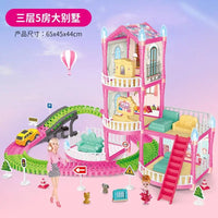 HKM-122963 DIY 3D Villa Style Miniature Dollhouse Play Set with Lights for Kids