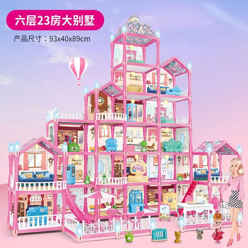 HKM-122963 DIY 3D Villa Style Miniature Dollhouse Play Set with Lights for Kids