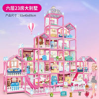 HKM-122963 DIY 3D Villa Style Miniature Dollhouse Play Set with Lights for Kids