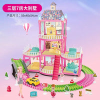 HKM-122963 DIY 3D Villa Style Miniature Dollhouse Play Set with Lights for Kids