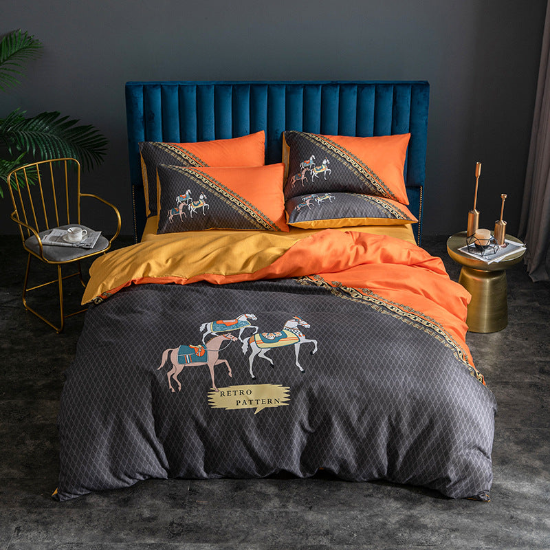 HKM-122963 Skin-Friendly Large Four-Piece Bedding Set for 1.5m and 1.8m Beds - European Floral Designs Available