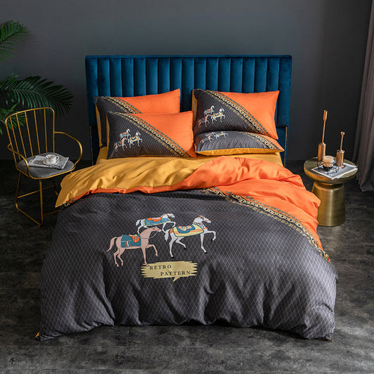 HKM-122963 Skin-Friendly Large Four-Piece Bedding Set for 1.5m and 1.8m Beds - European Floral Designs Available