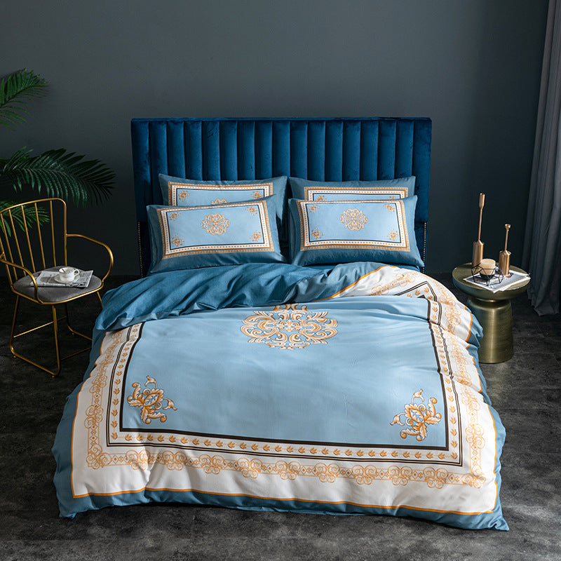 HKM-122963 Skin-Friendly Large Four-Piece Bedding Set for 1.5m and 1.8m Beds - European Floral Designs Available