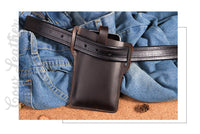 HKM-123219 Retro Crazy Horse Leather Cell Phone Waist Bag for Men and Women, Available in Khaki, Black, Brown