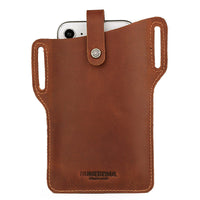 HKM-123219 Retro Crazy Horse Leather Cell Phone Waist Bag for Men and Women, Available in Khaki, Black, Brown