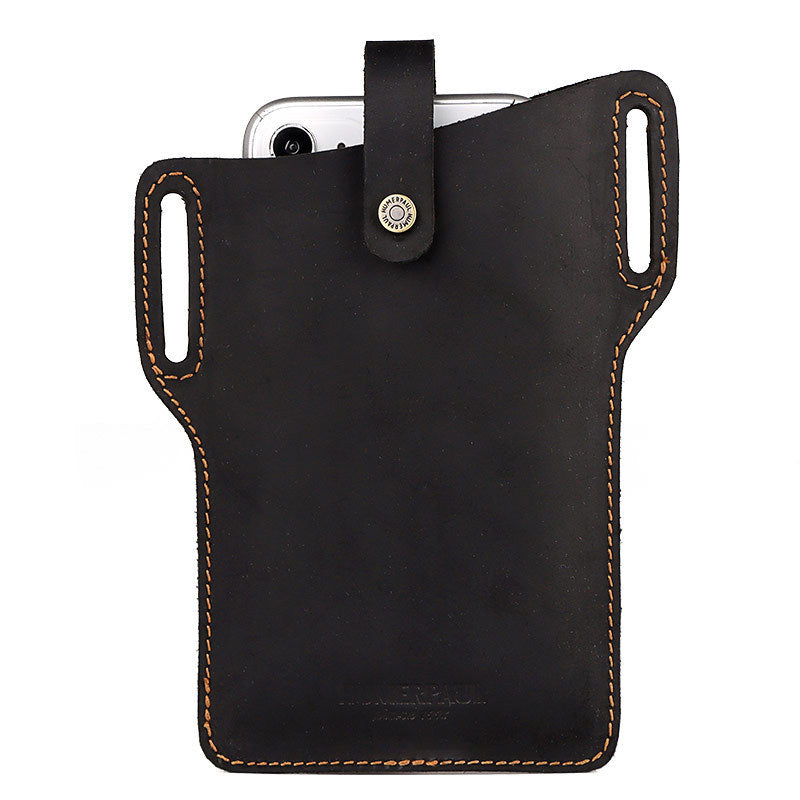 HKM-123219 Retro Crazy Horse Leather Cell Phone Waist Bag for Men and Women, Available in Khaki, Black, Brown
