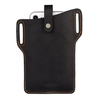 HKM-123219 Retro Crazy Horse Leather Cell Phone Waist Bag for Men and Women, Available in Khaki, Black, Brown
