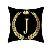 HKM-123795 Black Gold Letter Peach Skin Pillowcase for Sofa Cushion Cover