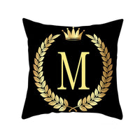 HKM-123795 Black Gold Letter Peach Skin Pillowcase for Sofa Cushion Cover