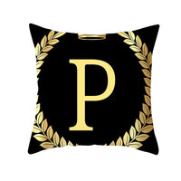 HKM-123795 Black Gold Letter Peach Skin Pillowcase for Sofa Cushion Cover