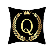 HKM-123795 Black Gold Letter Peach Skin Pillowcase for Sofa Cushion Cover