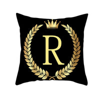 HKM-123795 Black Gold Letter Peach Skin Pillowcase for Sofa Cushion Cover