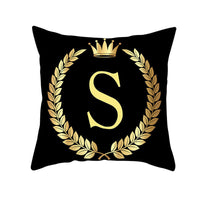 HKM-123795 Black Gold Letter Peach Skin Pillowcase for Sofa Cushion Cover
