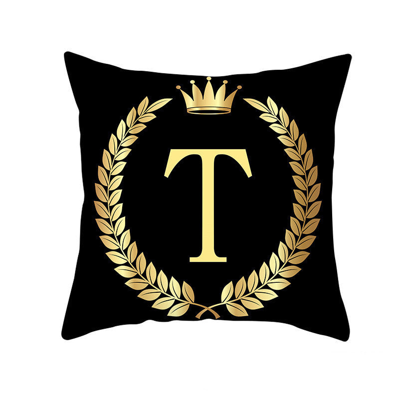 KTX-123795 Black Gold Letter Peach Skin Pillowcase for Sofa Cushion Cover