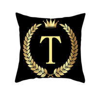 HKM-123795 Black Gold Letter Peach Skin Pillowcase for Sofa Cushion Cover