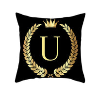HKM-123795 Black Gold Letter Peach Skin Pillowcase for Sofa Cushion Cover