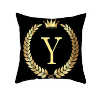 HKM-123795 Black Gold Letter Peach Skin Pillowcase for Sofa Cushion Cover