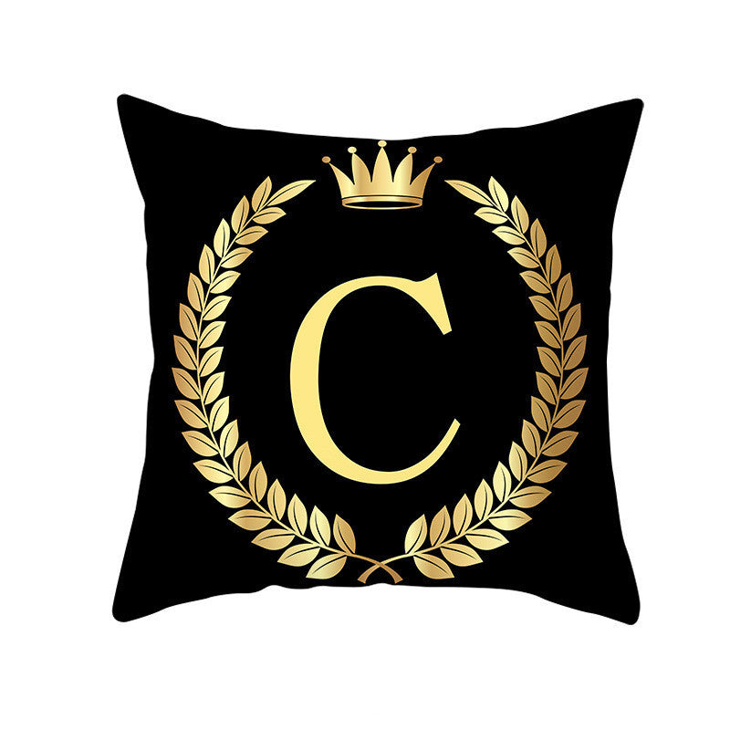 KTX-123795 Black Gold Letter Peach Skin Pillowcase for Sofa Cushion Cover