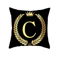HKM-123795 Black Gold Letter Peach Skin Pillowcase for Sofa Cushion Cover