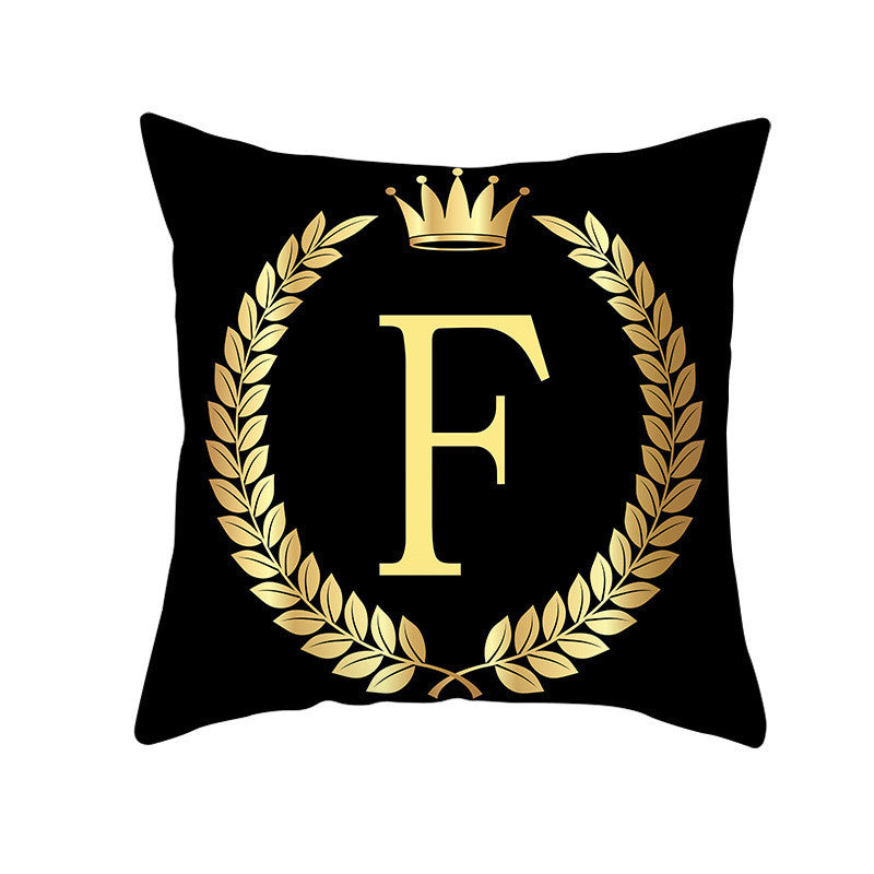 KTX-123795 Black Gold Letter Peach Skin Pillowcase for Sofa Cushion Cover